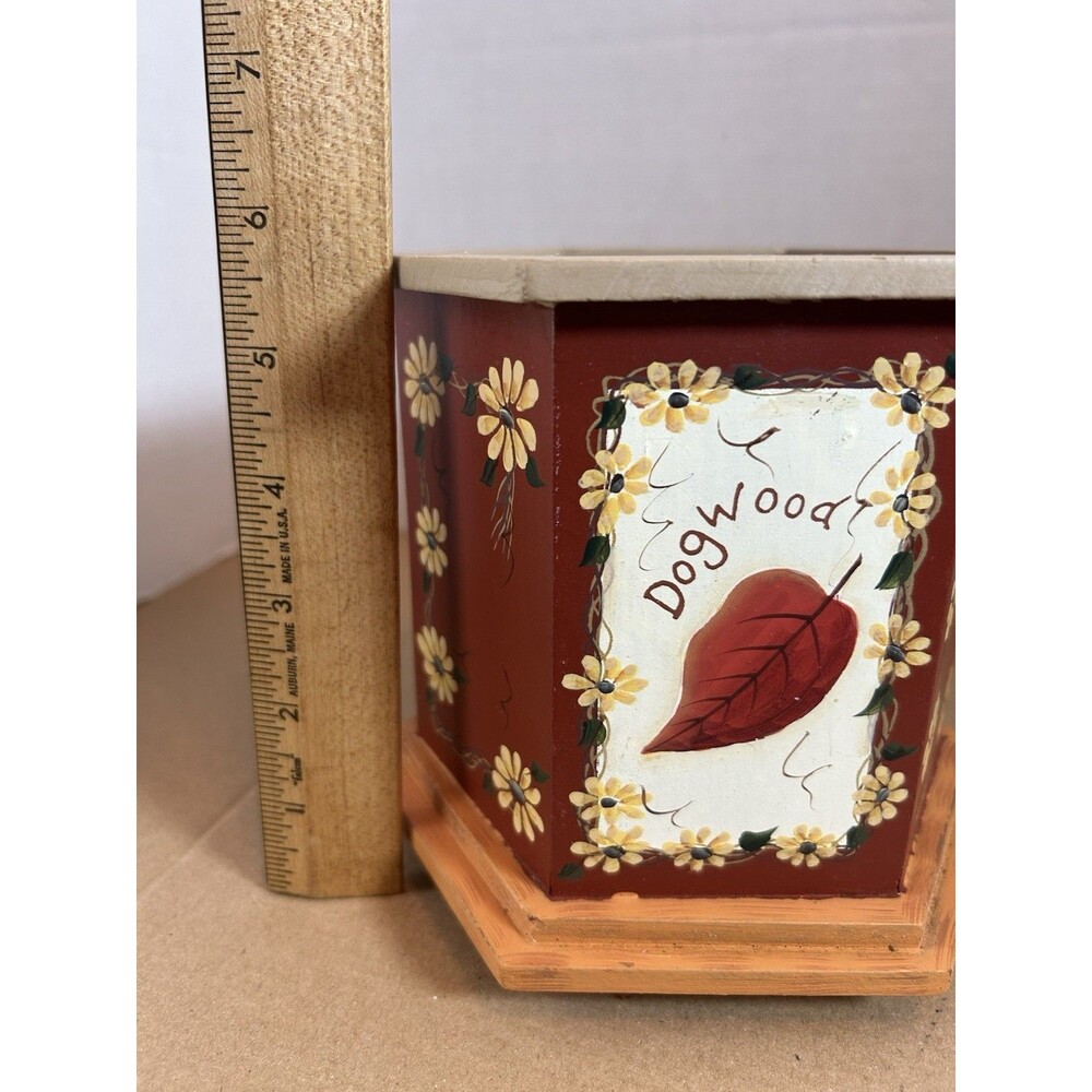 Kathy Hatch Wood Utensil Holder Planter Fall Leaves Rustic Kitchen Decor - Picture 10 of 13